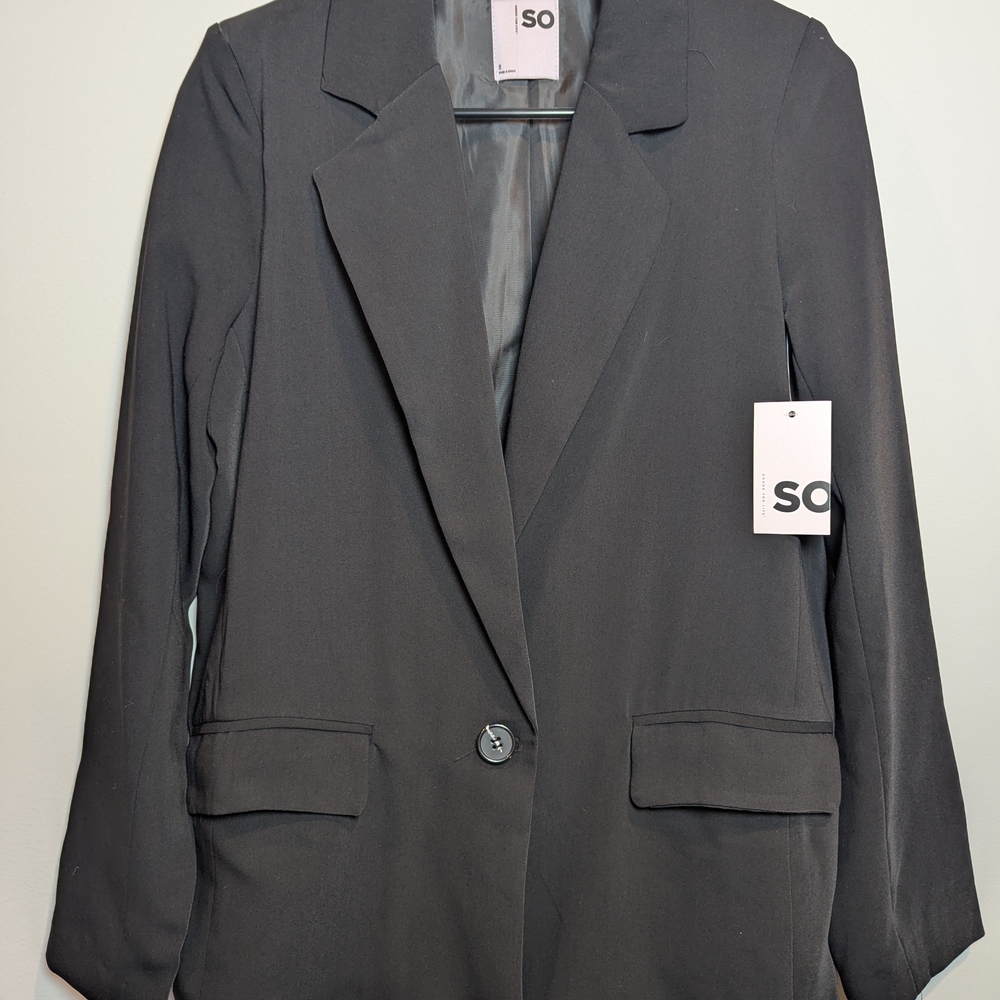 SO Women's S Black Blazer Jacket NWT SHOULDER PADS 1 BUTTON